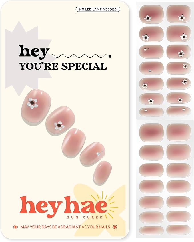 Heyhae Semi Cured Gel Nail Strips | No LED Lamp Needed | Ombre, Pink | Easy Apply & Remove, Salon Quality | Includes 28 Strips, 1 Prep Pads, Nail File & Wooden Stick - Hey, You’re Special