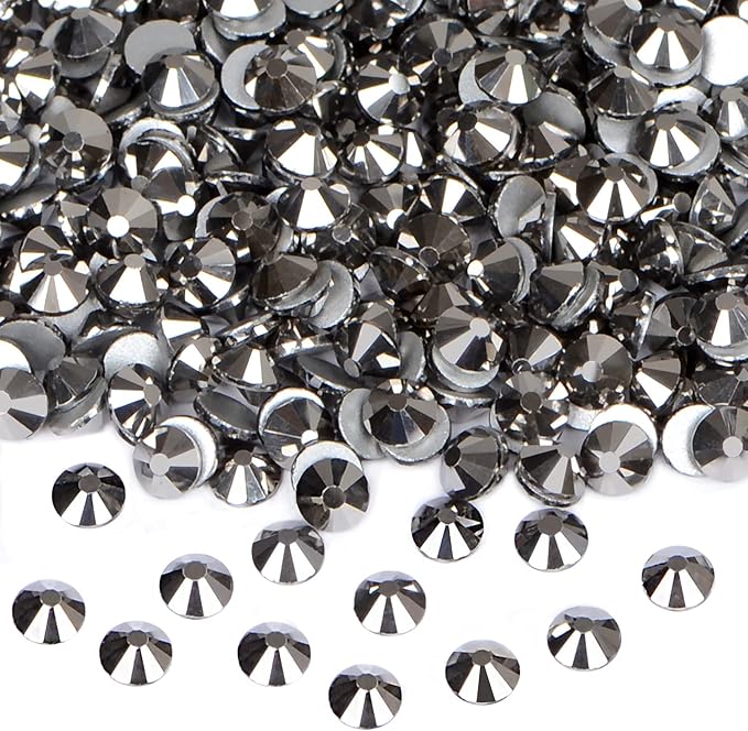 1440PCS Art Nail Rhinestones Non Hotfix Glue Fix Round Crystals Glass Flatback for DIY Jewelry Making with one Picking Pen (ss12 1440pcs, Jet Hematite)