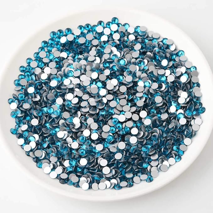 Beadsland Flat Back Crystal Rhinestones Round Gems for Nail Art and Craft Glue Fix, Indicolite, 8.3-8.6mm, SS40/144pcs