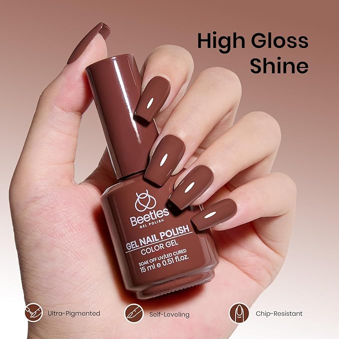 beetles Brown Gel Polish - Cocoa Luxe Brown Color Gel Polish, 15ML Soak Off Nail Art Manicure Salon DIY Uv Lamp Nail Design Decoration at Home