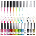 Nail Art Liner Gel Polish Set, 12 Colors Kit With Neon Pink Green Painting and Thin Brush, Soak off Black White Drawing for French Tips, Wave Swirls Nail Design