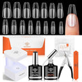 modelones X Nail Gel Kit Medium Coffin, Upgrade 510Pcs Fake Nails, 9-in-One Glue Prep Dehydrator & Portable Mini U V Light Acrylic Clipper, Coffin Tips Extension Kit for DIY Salon Home Gifts