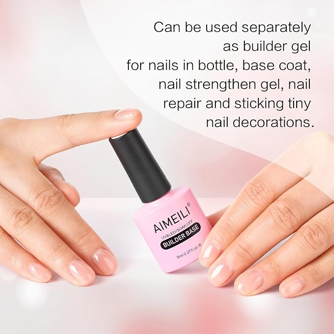 AIMEILI 5 in 1 Builder Nail Gel, Hema Free， Cruelty Free, Vegan, Soak Off Strengthener Gel Nude Hard Gel 10ML-152