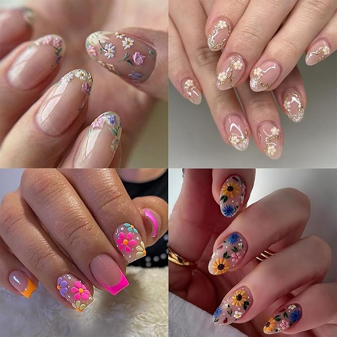 30 Sheets Spring Nail Art Stickers Multicolor Flower Nail Decals 3D Self-Adhesive Nails Design Cute Daisy Nail Stickers Floral Manicure Decorations Supplies for Women Girls