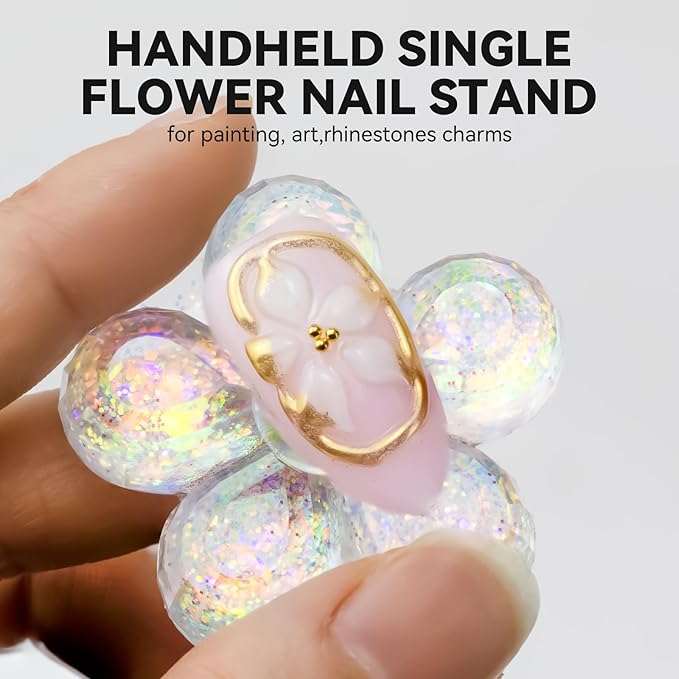 Nail Stand for Press On Fake Nails Painting Display Practice, Powerful Magnetic Nail Holder for Design, Flower Nail Stand with 200 PCS Double-Sided Tapes, Nail Tools for Home Salon (White)