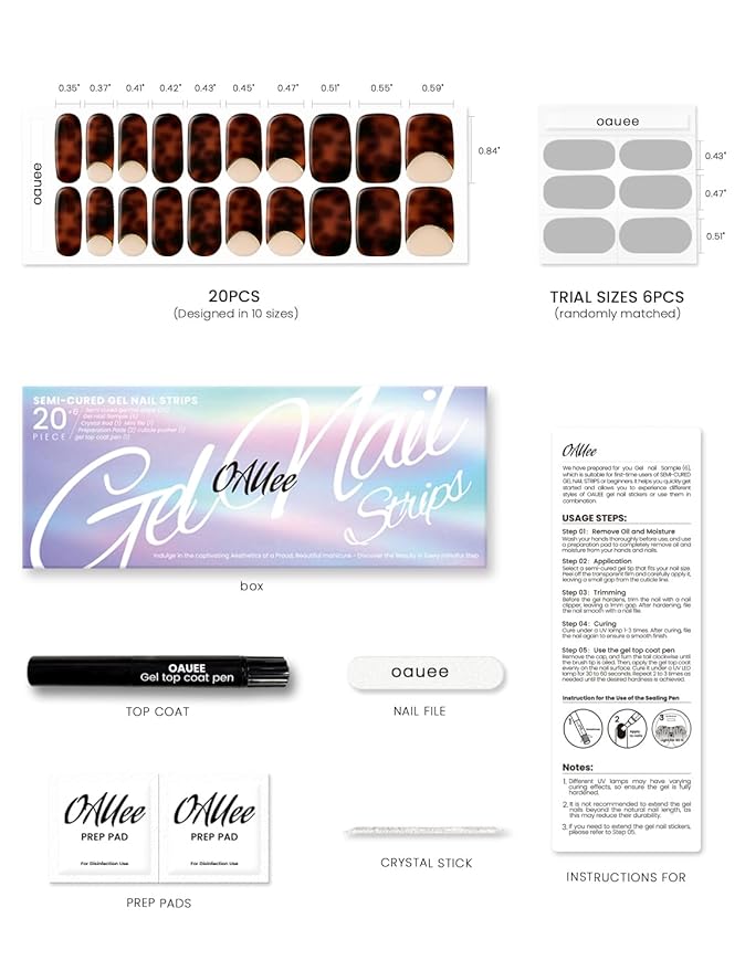 Semi Cured Gel Nail Strips | Built-In Gel Top Coat | UV Light Required | Salon Quality, Easy Application And Removal (Vintage Tortoiseshell）