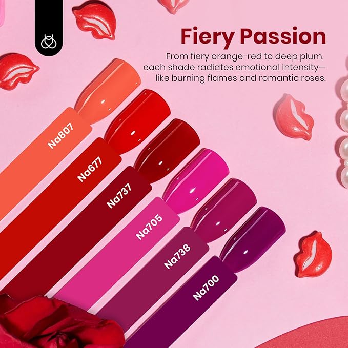 Beetles Red Purple Gel Polish Set - Spring Valentines Gel Polish Set 6 Colors Red Purple Pink 15ML Hema Free Soak off Uv Led Lamp Nail Art DIY Salon Manicure Gifts for Women Fiery Passion