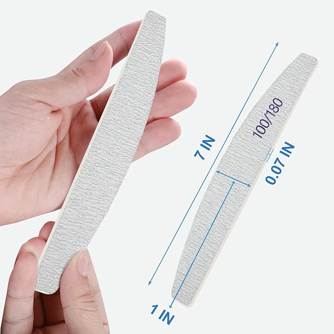 Nail Files (12 Pack), 100/180 Grit Wooden Emery Board Nail File Double Sided Wood Emory Fingernail Files for Natural Nails Professional Reusable Manicure Pedicure Curved