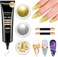 No.1 Metallic Gold Chrome Nail Powder Mirror Effect Kit with 20g 3D Gel Nail Art Sculpture Clear 100% Non-Toxic for Nails Extension, DIY at Home Salon, Gold Chrome Nail Art Supplies