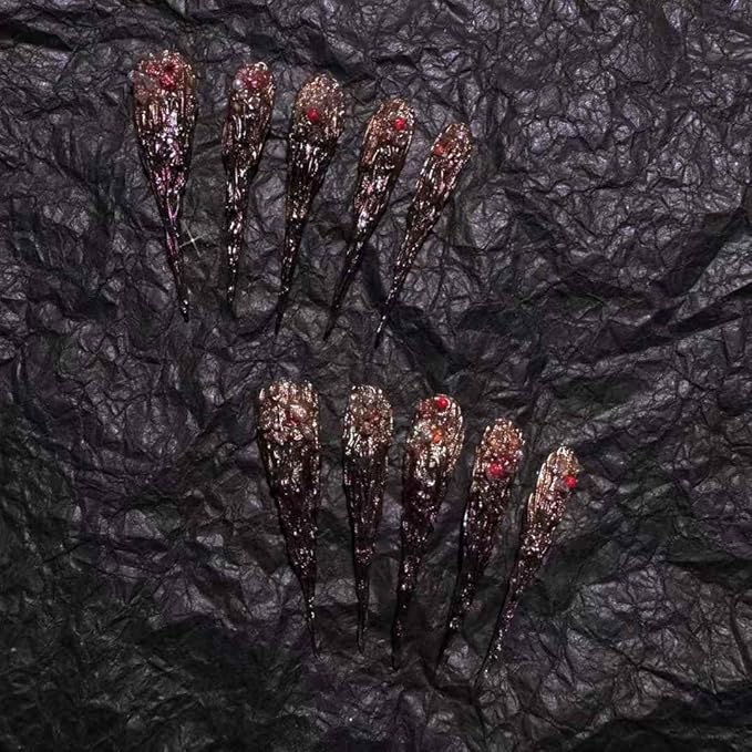 3D Nail Art Fake Nails with Court Style Alien Themed Easy to Apply Premium Quality Size L