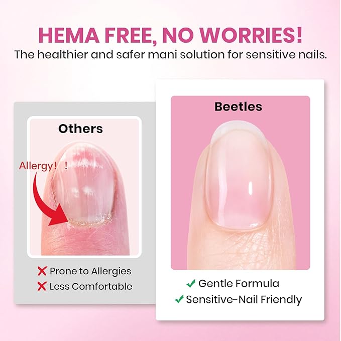 Beetles Gel Nail Kit Etch-X, Almond Medium, 288pcs 12 Sizes Nail tips, with 10ml Hema-Free Nail Glue Gel, for Acrylic and Clear Press On Nail, Pre-Etched Half Matte Extension Set for Home DIY