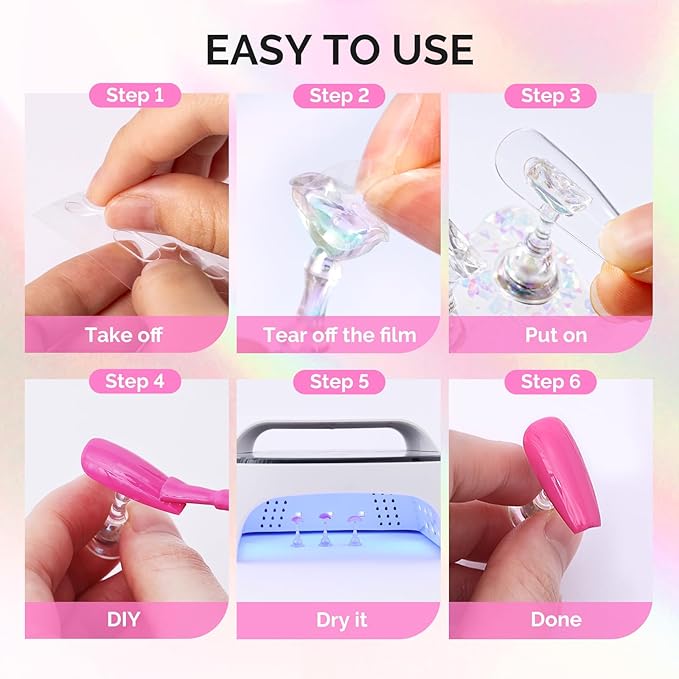 MelodySusie Nail Stand for Press Ons, White Shiny Acrylic Magnetic Base for Painting Display with Brush Holder and 100 Pcs Reusable Double-Sided Tape for Home DIY Salon Supplies