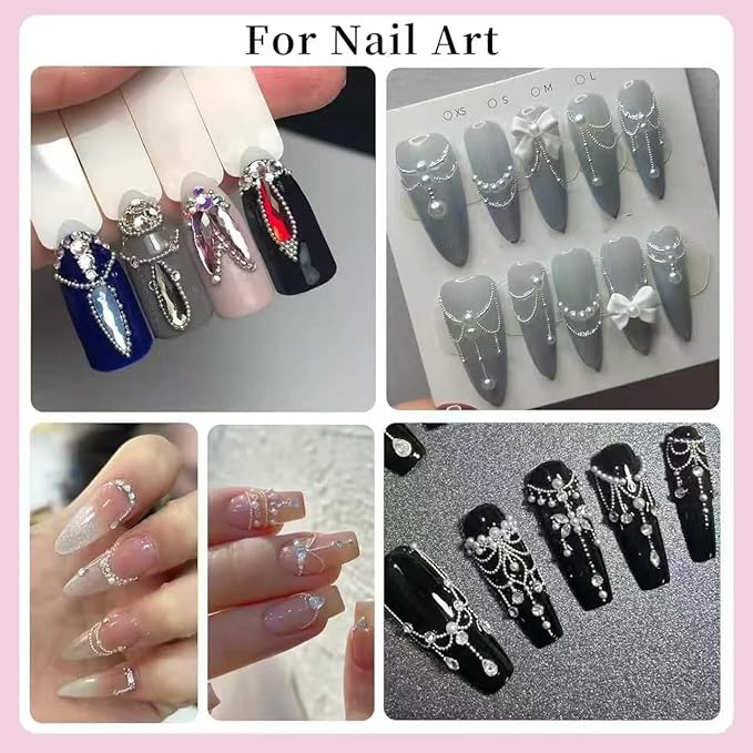 3D Mini Small Metal Stainless Steel Caviar Nail Beads Balls, 0.8-3mm Gold Silver Alloy Nail Art Chain Charms Studs with Tweezers and Dual-end Brush (1-K1-metal-beads)