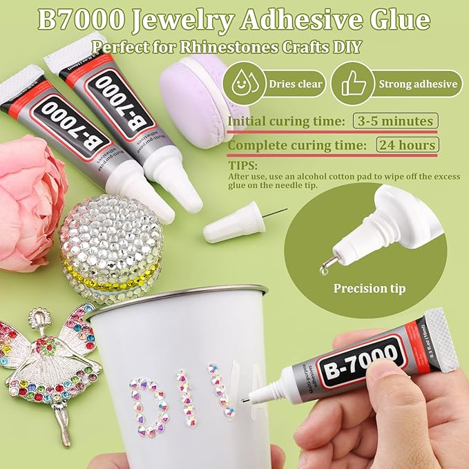 400PCS SS30/6mm Crystal Rhinestones (Transparent AB) with 2Pcs 10ml B7000 Jewelry Glue, Bedazzling Flatback Glass Rhinestones for Crafting, Gems Diomand Charm for Tumbler Shoes Clothing Mugs Nail Art