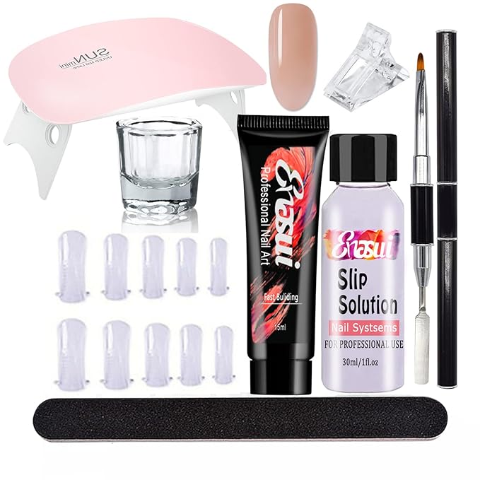 15ml Chameleon Poly UV Gel Temperature Color-Changing Black Nail Builder Gel Nail Enhancement Trial Kit LED Lamp Slip Solution Glitter Poly Builder Gel Nail 8PCS/Kit (Nude Pink)