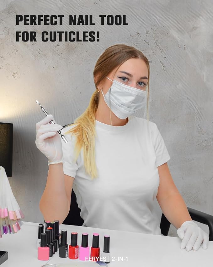 2025 Upgraded Dual Head Cuticle Pusher Remover Tool - Curved & Chisel Edge Stainless Steel, Ergonomic Non-Slip Handle for Professional Salon & Home Manicure Nail
