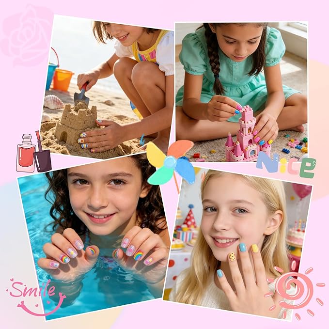 Ranrose 360Pcs Kids Press on Nails for Girls 9-12 years old - Pre-Shaped Clear Suqare Kid Nail Tips,Full Cover Soft Gel Fake Nail for Kids Nail Extensions,Birthday Family Activities,Parties