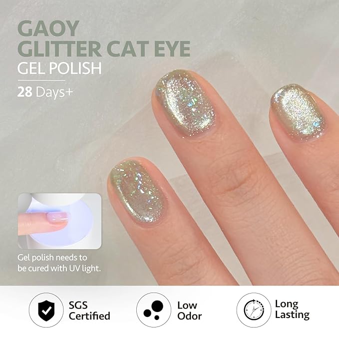 GAOY Cat Eye Gel Polish Kit with Confetti, 6 Colors Glitter Nail Polish Set, Summer Nail Art, Soak Off UV Cure Gel for DIY Manicure at Home and Salon