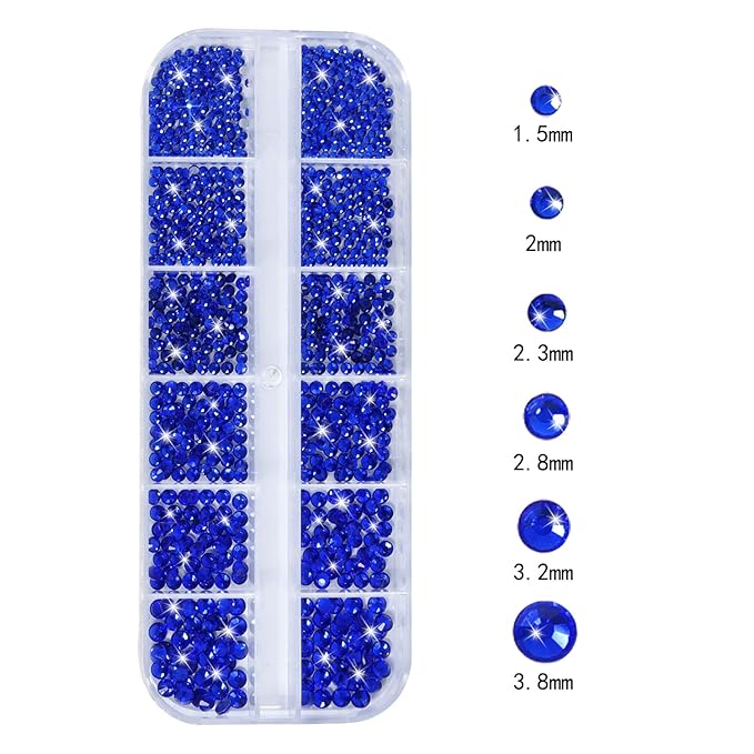 HNUIX Nail Rhinestones - 3D Multi Shape Size, Blue Nail Gems, Flat Back, with Kit, for Nail Art, DIY Decorations
