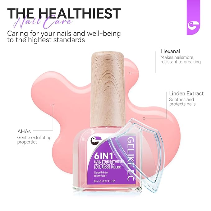 Nail Growth and Strengthener for Damaged Nails: Soft Pink Gelike EC Natural Nail Hardener Extra Strong and Growth - Long Lasting Nail Repair for Damaged Nails for Daily Work Home Salon