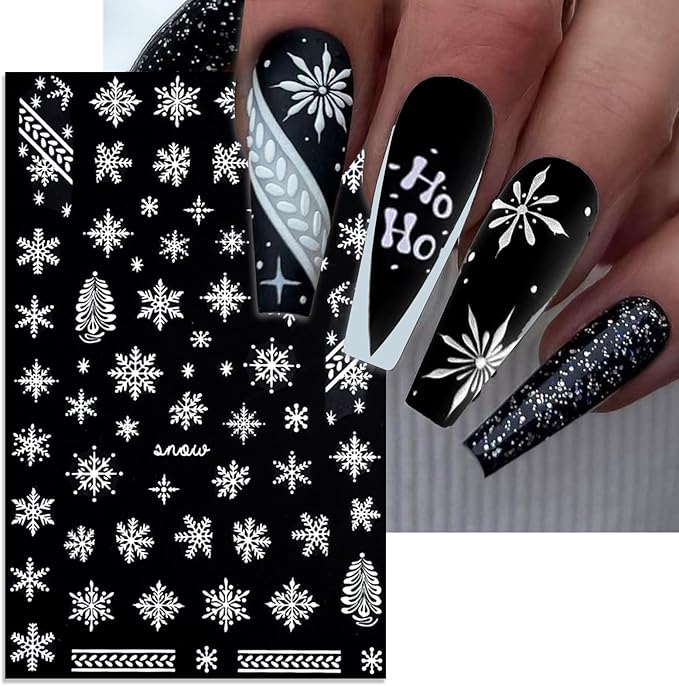 Large Snowflake Nail Stickers, Christmas Snow Self-Adhesive Nail Art Decals for Women Girls DIY Winter Sweater Pattern Knitted Manicure (4 Sheets)