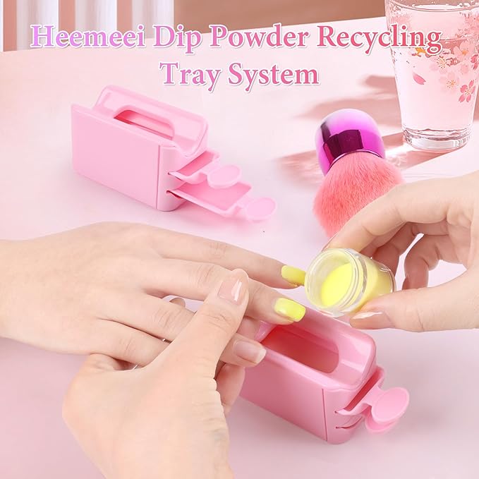Dip Powder Recycling Tray System, Portable Nail Dip Powder Tray Kit with Nail Dust Brush, Glass Nail File, French Nail Art Manicure Essential Tool, Makeup Tool Glitter Saver