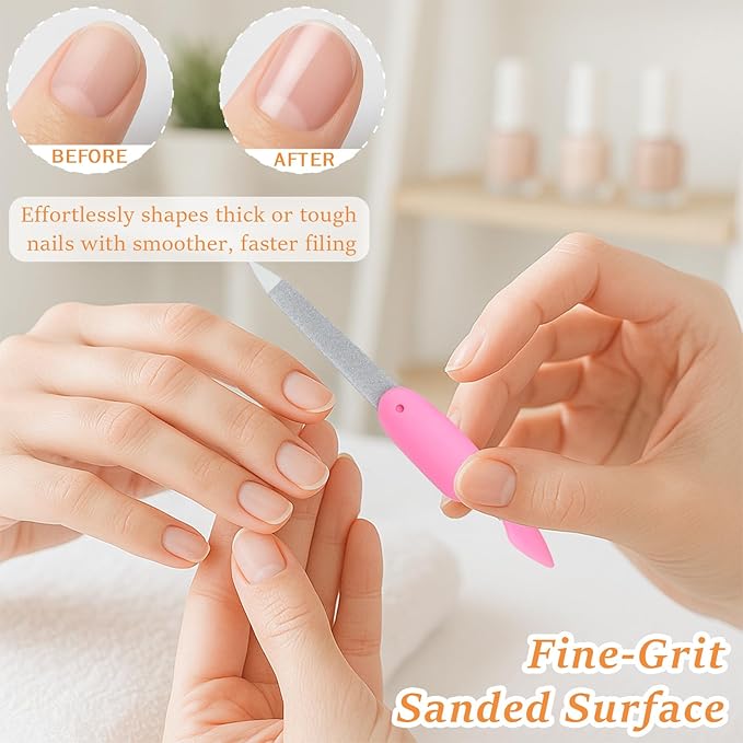 4PCS Folding Metal Nail Files – Stainless Steel Double-Sided Cuticle & Nail Care Tools for Men and Women (2 Pink + 2 Black)