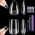 Short Square Nail Tips & Almond Nail Tips, 480 Pcs Clear Fake Nails with Glue, Full Cover Acrylic Nails with Files and Cuticle Fork for Salons and Home DIY