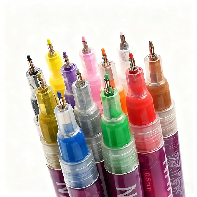 12 Colors Nail Art Pens Set, Fine Tip Nail Art Markers For 3D Drawing, Quick Dry Nail Polish Pens Kit For Women Girls DIY Manicure Nail Art Tools (0.5 mm)