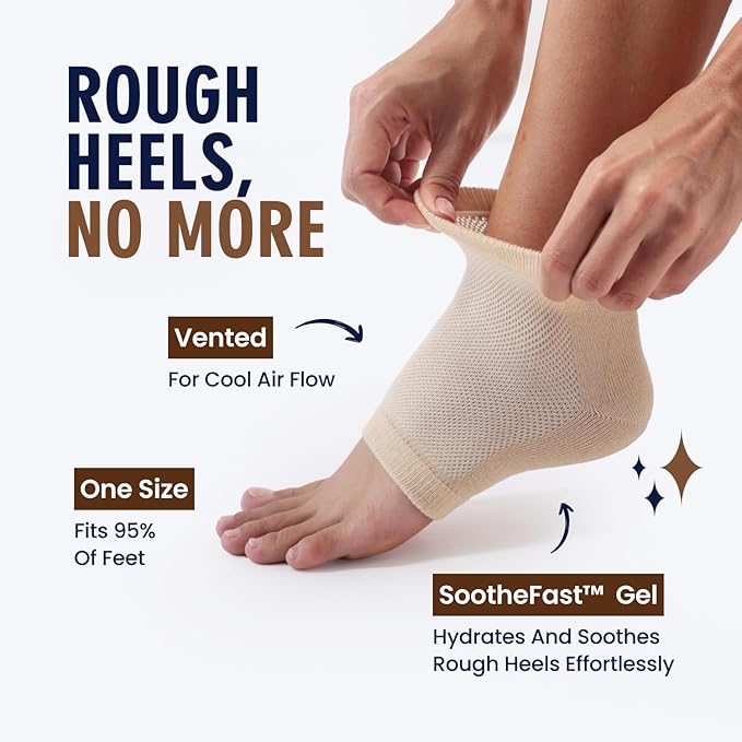 Dr. Frederick's Original Moisturizing Heel Socks for Dry Cracked Heels Treatment - Infused with Olive Oil, Jojoba Oil and Vitamin E - 2 Pairs - Valentines Day Gifts for Her & Him - Beige Shea