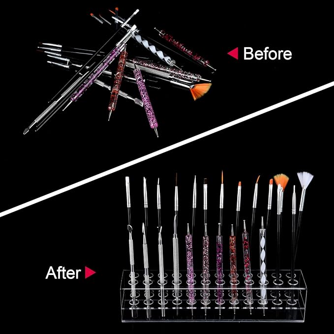 Nail Art Tool Organizer, nail brush holder, nail technician gifts, Storage for Storing Pro Beauty Finger Nailcare Art Kit Tools Makeup Display Case Refillable Container Holder Organization