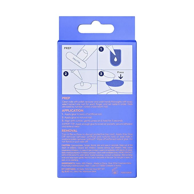 KISS Gel Fantasy, Press On Nails, Nail glue included, 'Champagnes', Light Blue, Short Size, Squoval Shape, Includes 28 Nails, 2G Glue, 1 Manicure Stick, 1 Mini File