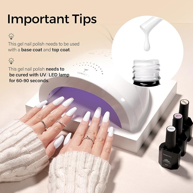TOMICCA White Gel Nail Polish, 15ml White Gel Polish, Soak Off UV LED Soft Pale Color High Gloss Colors Long Lasting French Nail Art Manicure Salon DIY Design