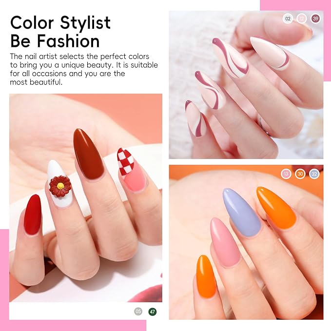 COSCELIA 40PCS Gel Nail Polish Set, 36 Winter Colors Gel Polish Set with Glossy Matte Sliver Top Base Coat Nude Red Brown Blue All Seasons Colors Nails Valentines Day Gifts for Women Teens Girls