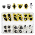 24pcs Black Nail Rhinestones Luxury Nail Charms Jet Black Heart Charms for Nails 3D Big Nail Gems K9 Glass Crystals Diamonds Jewelry Stones Alloy Nail Art Studs Nail Art Decor for Arylic Nails Crafts