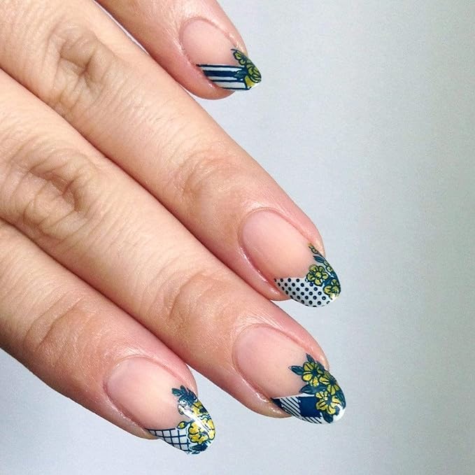 Maniology Petal Pusher Nail Stamping Plate | Spring Floral & Plaid Designs for Fresh Good Vibes DIY Manicures – Reusable, Rectangular Stainless Steel Nail Art Template