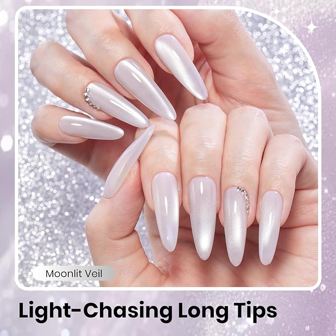 Beetles Moonlit Veil Clear Cat Eye Gel Nail Polish - 15ML Glassy Silver Cat Eye Glitter Gel Polish with Magnet Soak Off UV Nail Art Salon DIY Manicure Gift for Women