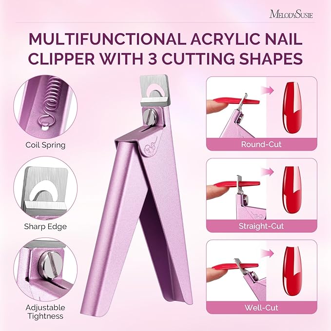 Melodysusie 4 in 1 Acrylic Nail Clippers Set, with Cuticle Trimmer and Dual-Ended Cuticle Pusher Remover, Stainless Steel Acrylic Nail Cutter Set, Pedicure Manicure Acrylic Nail Tools for Home Salon