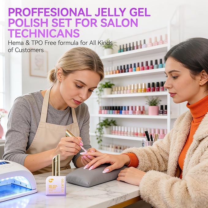 gelike ec Professional Jelly Gel Polish: 12 Nail Colors Set for Salon Technicians with 16ml Big Bottle & Color chart - HEMA & TPO Free Safe Formula Easy to use On Natural or Acrylic Nails