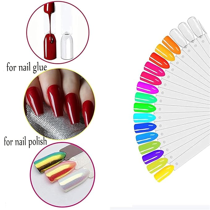 200 Pcs Nail Art Sticks with Ring, Fan-shaped Nail Art Polish Practice Display Tips Nail Sample Sticks, Nail Practice Color Display Polish Board, Transparent