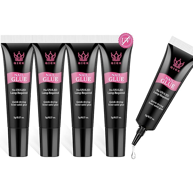 Nail Glue for Press on Nails 5g*5Pcs, Super Strong Quick Drying Semi Solid Glue On Nails, Press on Semi-Solid Gel for Nail Tips & Acrylic Fake Nails, No UV Light Needed, Long Lasting 28+ Days
