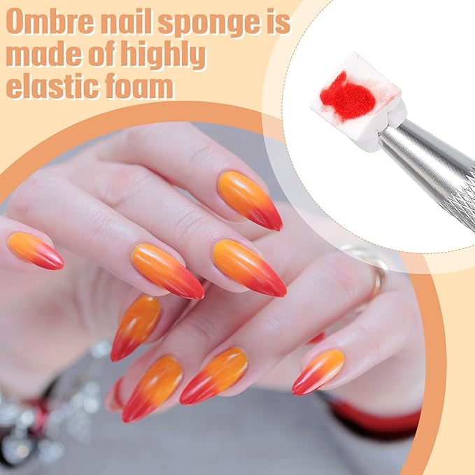 Mimorou 200 Pcs Ombre Nail Sponges Mini Nail Art Sponges with 2 Grabbing Pen Ombre Brush Professional Tools Accessories Supplies Home DIY Art Salon