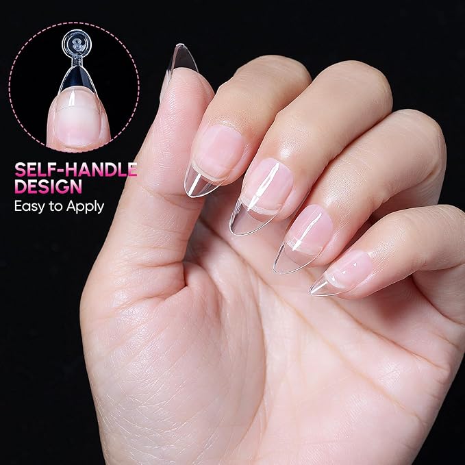 AIMEILI Short Almond Nail Tips, 504pcs Half Cover Short Gel Nail Tips Clear Fake Nails for Nail Extension DIY Nail Salon, 12 Sizes