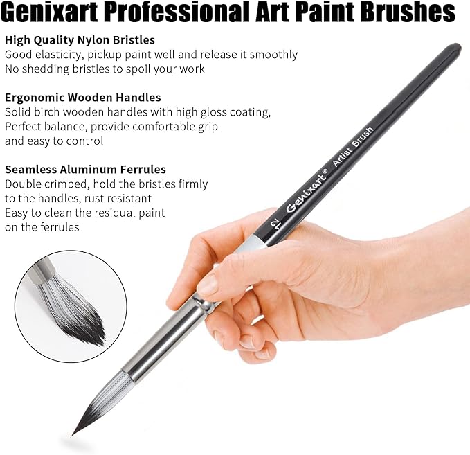 Round Pointed Tip Paint Brushes Set, 6 Pcs Artist Paintbrushes for Acrylic Oil Watercolor Gouache Painting, Premium Nylon Hair Art Paint Brush for Beginners and Professionals
