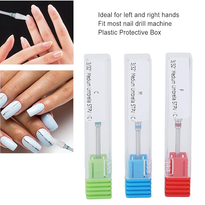 Nail Drill Bits Sets, 3pcs 3/32 Inch Conical Head Ceramic Nail Drill Bit Set Gel Removal Nail Polishing Grinding Bit Accessory Acrylic Nails Polish Cuticles for Home Salon Nail Manicure Pedicure