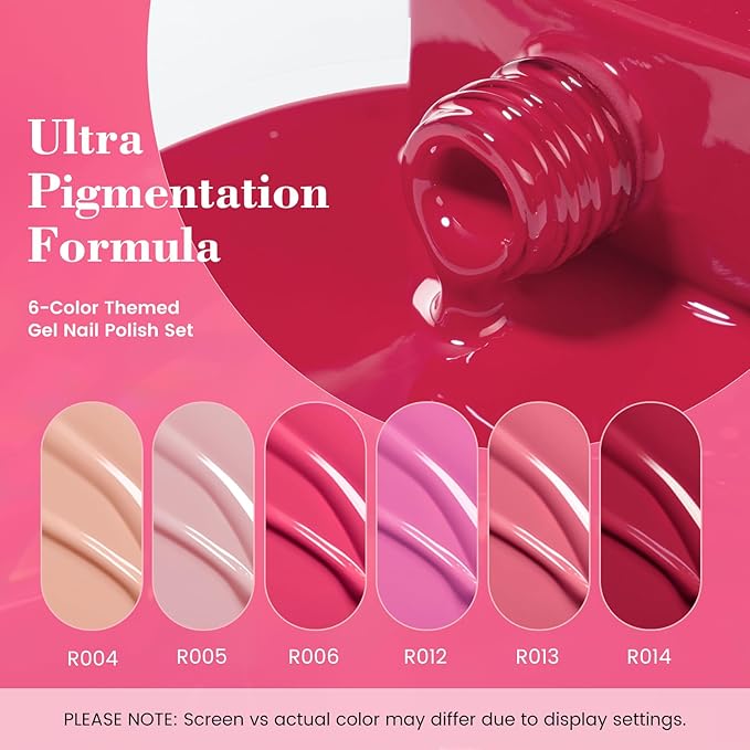 18ML Pink Gel Nail Polish Set 6 Colors, HEMA-Free Hot Light Nude French Pink Nail Polish Kit for Long-Lasting Nail Art, Soak off Uv Nail Art Gel Design for Women Girl Gift Salon DIY