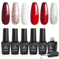 Beetles Gel Nail Polish – Candy Cane Gel Polish Set, 6 Color Burgundy Red Glitter White Silver Snow Holiday Sparkle Manicure Kit Soak off Uv Nail Art Design Gifts for Women