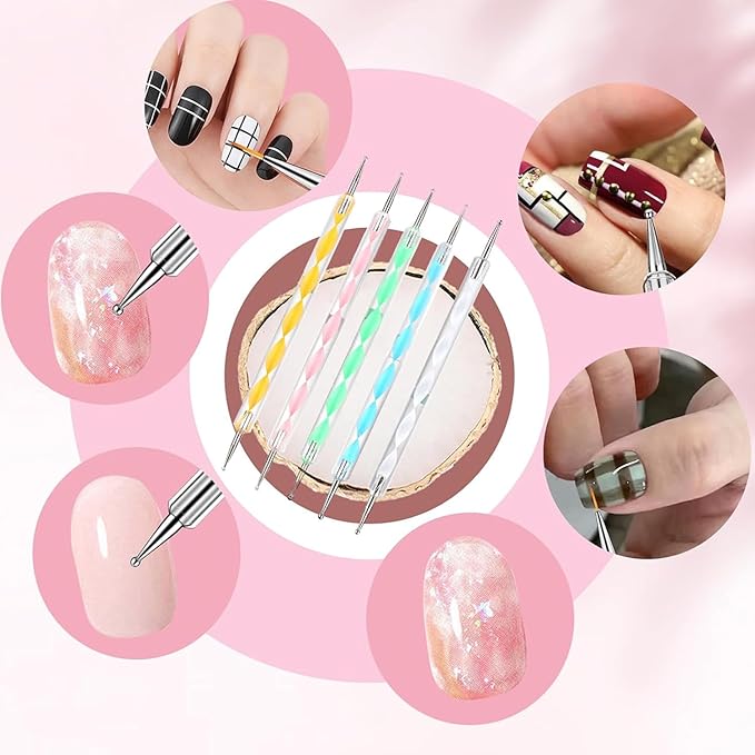 Nail Art Brush 22 Piece Set, 2 Way Acrylic Silicone Engraving Pen Dotting Pen Tools Nail Art Kit, Resin Nail Art Palette, For Nail Art DIY Home Salon Makeup Display Board (White)