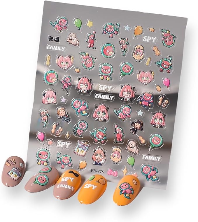 Anime Nail Stickers 5D 3D Embossed Japanese Kawaii Nail Art Decals for Unisex DIY Nail Design, Self Adhesive Stickers for Natural Gel Press On Nails, Cute Otaku Cosplay Gift (HEH)