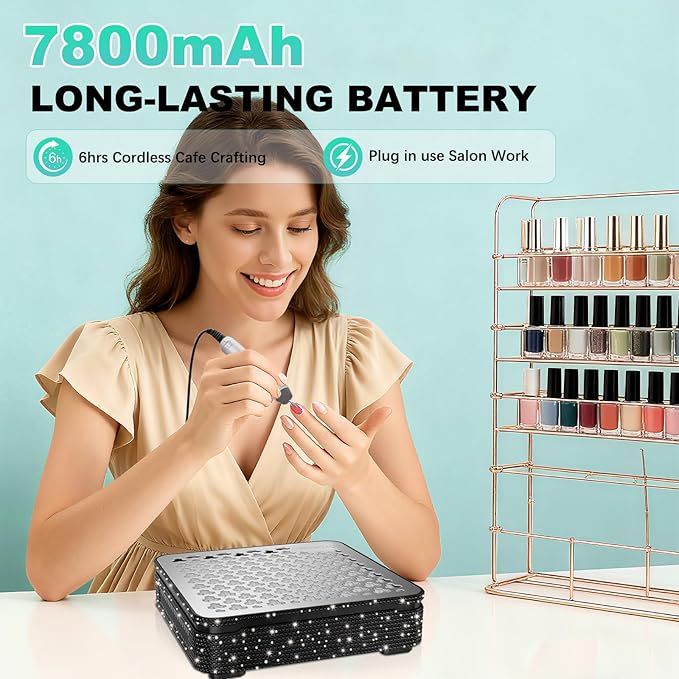 Nail Dust Collector | 1000PA Nail Dust Collector Quiet | 10 Speed Levels | Low Noise & Strong Suction | Reusable Filter, 10 Pads + Nail Dust Brush | for Acrylic Nails, Salon & Home - Black Diamond